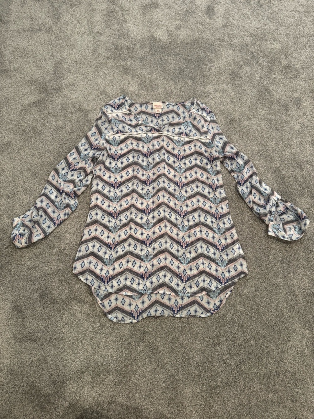 Mossimo Supply Co. Chevron Print Long-Sleeve Blouse in Blue & Cream